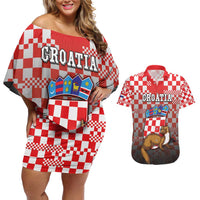 Personalized Croatia Couples Matching Off Shoulder Short Dress and Hawaiian Shirt Kuna Zlatica With Symbol - Wonder Print Shop