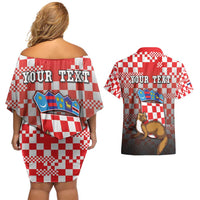Personalized Croatia Couples Matching Off Shoulder Short Dress and Hawaiian Shirt Kuna Zlatica With Symbol - Wonder Print Shop
