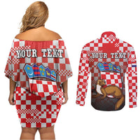 Personalized Croatia Couples Matching Off Shoulder Short Dress and Long Sleeve Button Shirt Kuna Zlatica With Symbol - Wonder Print Shop