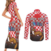 Personalized Croatia Couples Matching Short Sleeve Bodycon Dress and Long Sleeve Button Shirt Kuna Zlatica With Symbol - Wonder Print Shop