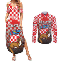Personalized Croatia Couples Matching Summer Maxi Dress and Long Sleeve Button Shirt Kuna Zlatica With Symbol - Wonder Print Shop
