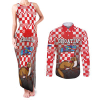 Personalized Croatia Couples Matching Tank Maxi Dress and Long Sleeve Button Shirt Kuna Zlatica With Symbol - Wonder Print Shop