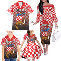 Personalized Croatia Family Matching Off The Shoulder Long Sleeve Dress and Hawaiian Shirt Kuna Zlatica With Symbol - Wonder Print Shop