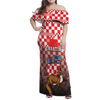 Personalized Croatia Family Matching Off Shoulder Maxi Dress and Hawaiian Shirt Kuna Zlatica With Symbol - Wonder Print Shop