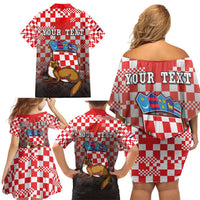 Personalized Croatia Family Matching Off Shoulder Short Dress and Hawaiian Shirt Kuna Zlatica With Symbol - Wonder Print Shop