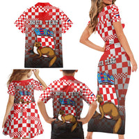 Personalized Croatia Family Matching Short Sleeve Bodycon Dress and Hawaiian Shirt Kuna Zlatica With Symbol - Wonder Print Shop