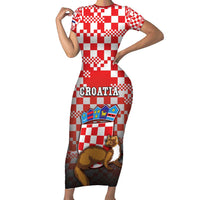 Personalized Croatia Short Sleeve Bodycon Dress Kuna Zlatica With Symbol - Wonder Print Shop