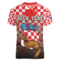 Personalized Croatia Women V-Neck T-Shirt Kuna Zlatica With Symbol - Wonder Print Shop