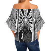 Mabuhay Philippines Festival Off Shoulder Wrap Waist Top Philippine Eagle Sun Three Stars Barong Pattern