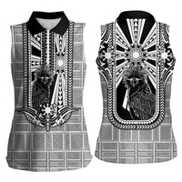 Mabuhay Philippines Festival Women Sleeveless Polo Shirt Philippine Eagle Sun Three Stars Barong Pattern