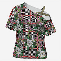 Red Binakol Motifs With Jasminum Sambac Cross Shoulder Shirt Mabuhay Philippines Festival