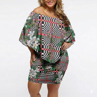 Red Binakol Motifs With Jasminum Sambac Off Shoulder Short Dress Mabuhay Philippines Festival