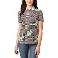 Red Binakol Motifs With Jasminum Sambac Women Polo Shirt Mabuhay Philippines Festival