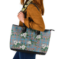 Blue Binakol Motifs With Jasminum Sambac Leather Tote Bag Mabuhay Philippines Festival