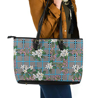 Blue Binakol Motifs With Jasminum Sambac Leather Tote Bag Mabuhay Philippines Festival