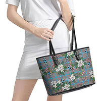 Blue Binakol Motifs With Jasminum Sambac Leather Tote Bag Mabuhay Philippines Festival