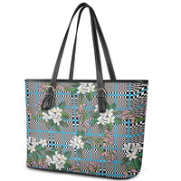Blue Binakol Motifs With Jasminum Sambac Leather Tote Bag Mabuhay Philippines Festival