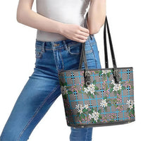 Blue Binakol Motifs With Jasminum Sambac Leather Tote Bag Mabuhay Philippines Festival