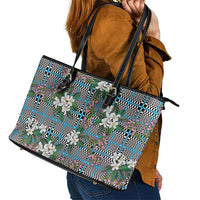 Blue Binakol Motifs With Jasminum Sambac Leather Tote Bag Mabuhay Philippines Festival