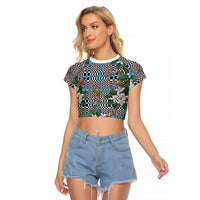 Blue Binakol Motifs With Jasminum Sambac Raglan Cropped T Shirt Mabuhay Philippines Festival