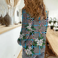 Blue Binakol Motifs With Jasminum Sambac Women Casual Shirt Mabuhay Philippines Festival