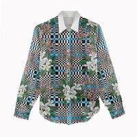 Blue Binakol Motifs With Jasminum Sambac Women Casual Shirt Mabuhay Philippines Festival