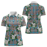Blue Binakol Motifs With Jasminum Sambac Women Polo Shirt Mabuhay Philippines Festival
