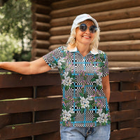 Blue Binakol Motifs With Jasminum Sambac Women Polo Shirt Mabuhay Philippines Festival