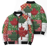 Canada Christmas Bomber Puffer Jacket Maple Leaves Patchwork Style - Wonder Print Shop