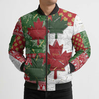 Canada Christmas Bomber Puffer Jacket Maple Leaves Patchwork Style - Wonder Print Shop