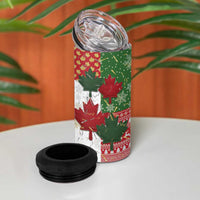 Canada Christmas 4 in 1 Can Cooler Tumbler Maple Leaves Patchwork Style - Wonder Print Shop