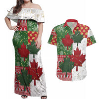 Canada Christmas Couples Matching Off Shoulder Maxi Dress and Hawaiian Shirt Maple Leaves Patchwork Style - Wonder Print Shop