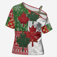Canada Christmas Cross Shoulder Shirt Maple Leaves Patchwork Style - Wonder Print Shop