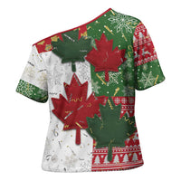 Canada Christmas Cross Shoulder Shirt Maple Leaves Patchwork Style - Wonder Print Shop