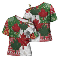 Canada Christmas Cross Shoulder Shirt Maple Leaves Patchwork Style - Wonder Print Shop