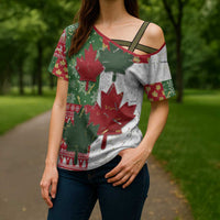 Canada Christmas Cross Shoulder Shirt Maple Leaves Patchwork Style - Wonder Print Shop