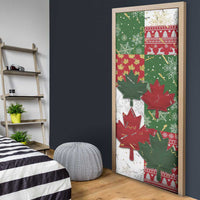 Canada Christmas Door Cover Maple Leaves Patchwork Style - Wonder Print Shop