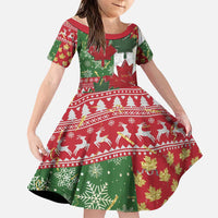 Canada Christmas Family Matching Long Sleeve Bodycon Dress and Hawaiian Shirt Maple Leaves Patchwork Style - Wonder Print Shop