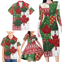 Canada Christmas Family Matching Long Sleeve Bodycon Dress and Hawaiian Shirt Maple Leaves Patchwork Style - Wonder Print Shop
