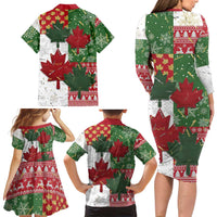 Canada Christmas Family Matching Long Sleeve Bodycon Dress and Hawaiian Shirt Maple Leaves Patchwork Style - Wonder Print Shop
