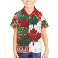Canada Christmas Family Matching Long Sleeve Bodycon Dress and Hawaiian Shirt Maple Leaves Patchwork Style - Wonder Print Shop