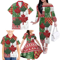 Canada Christmas Family Matching Off The Shoulder Long Sleeve Dress and Hawaiian Shirt Maple Leaves Patchwork Style - Wonder Print Shop