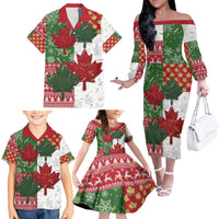 Canada Christmas Family Matching Off The Shoulder Long Sleeve Dress and Hawaiian Shirt Maple Leaves Patchwork Style - Wonder Print Shop