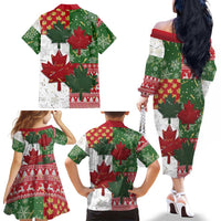 Canada Christmas Family Matching Off The Shoulder Long Sleeve Dress and Hawaiian Shirt Maple Leaves Patchwork Style - Wonder Print Shop