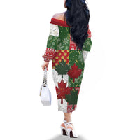 Canada Christmas Family Matching Off The Shoulder Long Sleeve Dress and Hawaiian Shirt Maple Leaves Patchwork Style - Wonder Print Shop