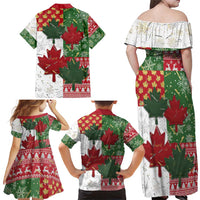 Canada Christmas Family Matching Off Shoulder Maxi Dress and Hawaiian Shirt Maple Leaves Patchwork Style - Wonder Print Shop