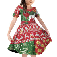 Canada Christmas Family Matching Off Shoulder Short Dress and Hawaiian Shirt Maple Leaves Patchwork Style - Wonder Print Shop