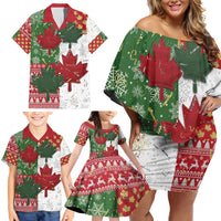 Canada Christmas Family Matching Off Shoulder Short Dress and Hawaiian Shirt Maple Leaves Patchwork Style - Wonder Print Shop