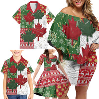 Canada Christmas Family Matching Off Shoulder Short Dress and Hawaiian Shirt Maple Leaves Patchwork Style - Wonder Print Shop