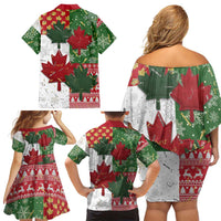 Canada Christmas Family Matching Off Shoulder Short Dress and Hawaiian Shirt Maple Leaves Patchwork Style - Wonder Print Shop